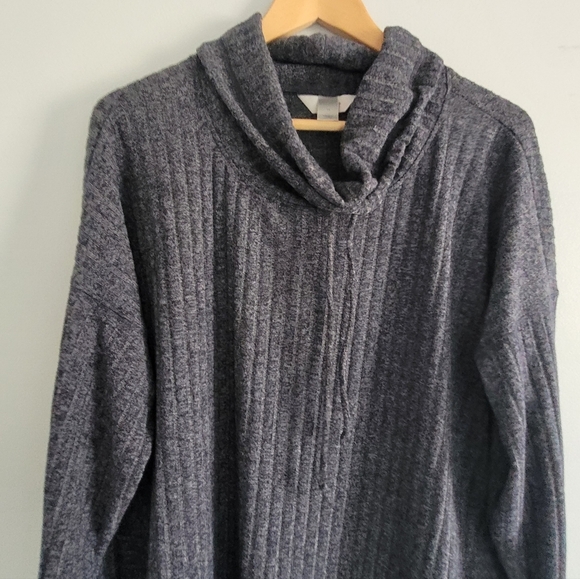 Christopher and Banks Navy Muted Blue Ribbed Cowl Neck Sweater Knit Tunic Sz 1X - Picture 2 of 3